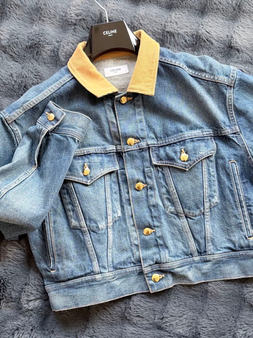 美品CELINE トラッカーデニムジャケット刺繍ロゴ
