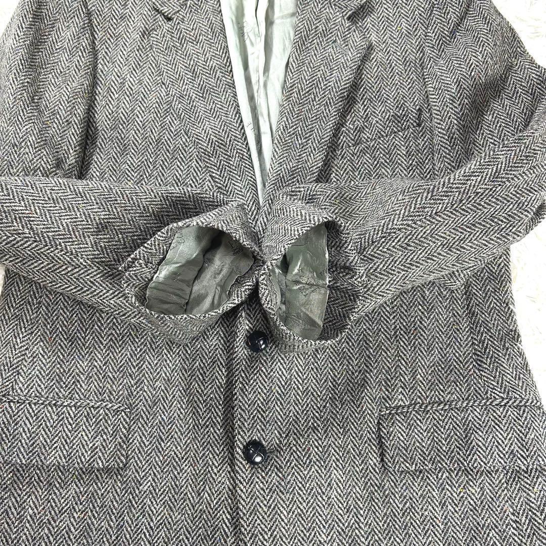 ハリスツイード✨ジャケット　L グレー　ヘリンボーン　クルミボタン