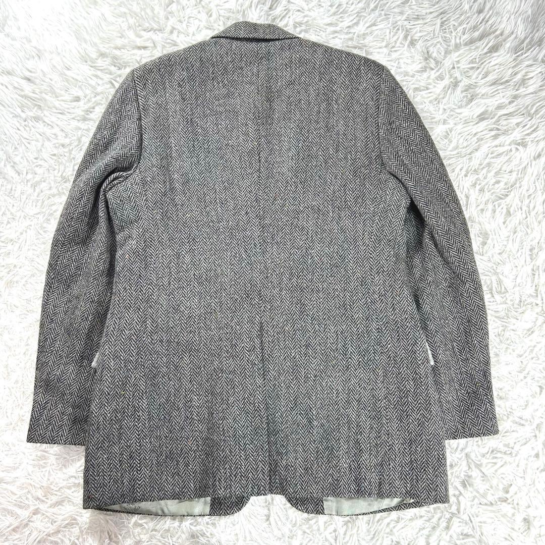 ハリスツイード✨ジャケット　L グレー　ヘリンボーン　クルミボタン