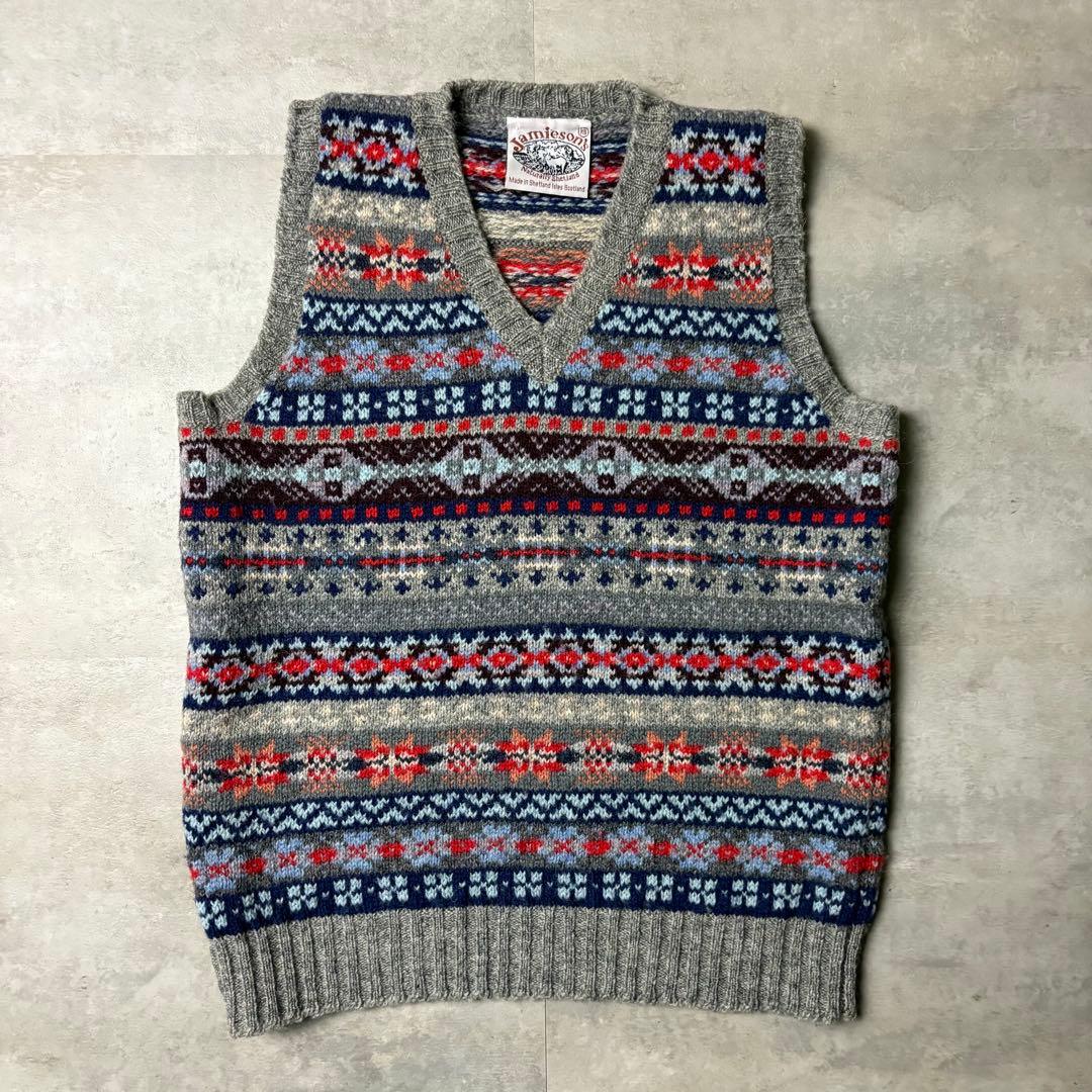 Jamieson's スコットランド製 フェアアイル柄 ニットベスト ウール
