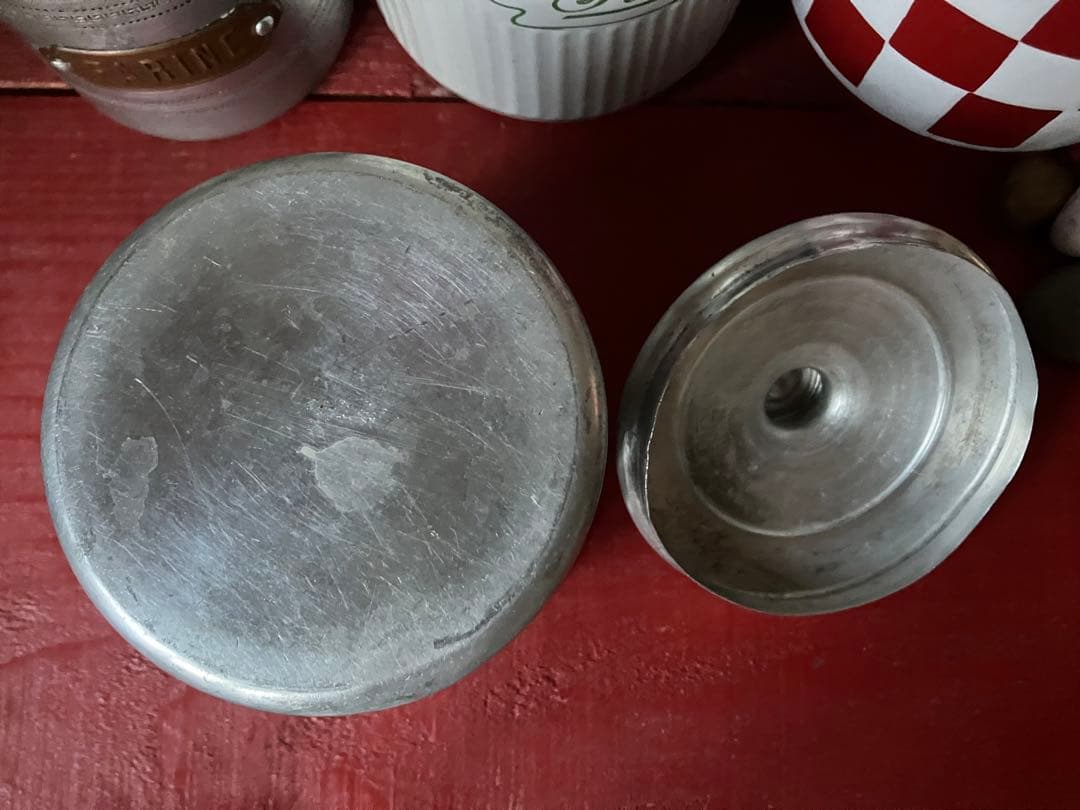 1930年代アルミキャニスター6缶セット　真鍮ラベル　フランスビンテージ