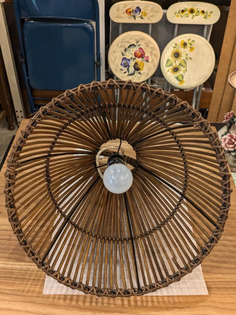 【廃盤希少】 東京メタル工業 ペンダントライト 照明 ラタン 籐 茶 ペンダント