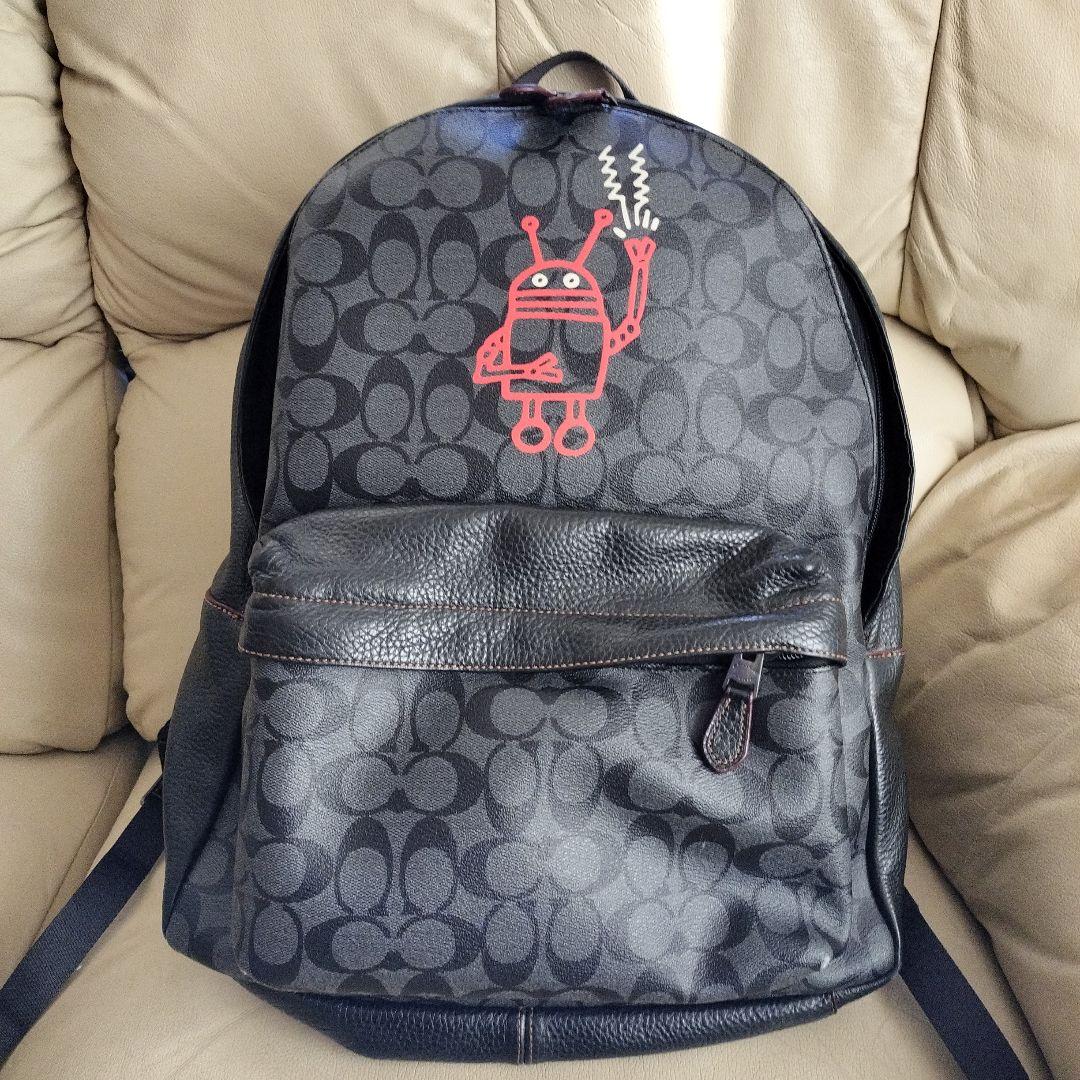 値下　コーチ　キースヘリング　コラボ　リュック　ロボット　COACH 黒