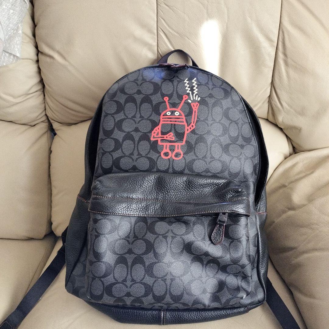 値下　コーチ　キースヘリング　コラボ　リュック　ロボット　COACH 黒
