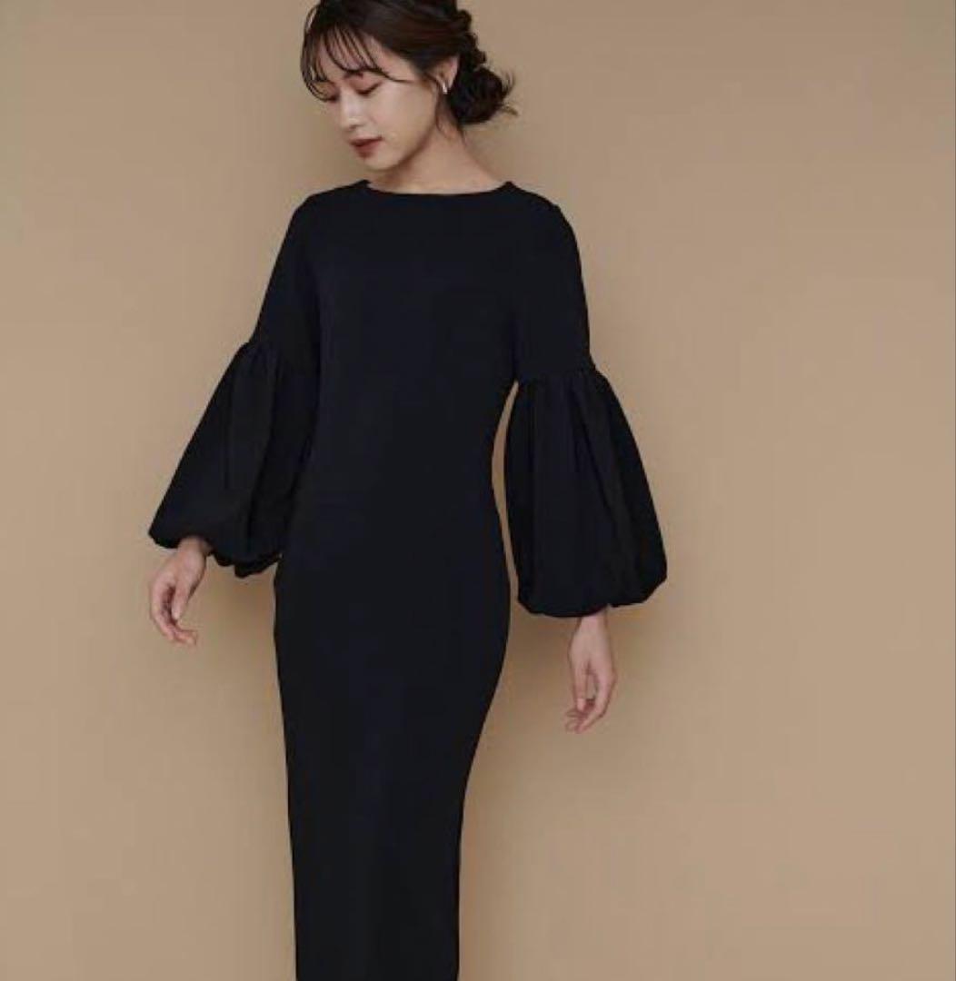 Lo’r かじまり黒 バルーンスリーブ ロングワンピース(laubeblanc)