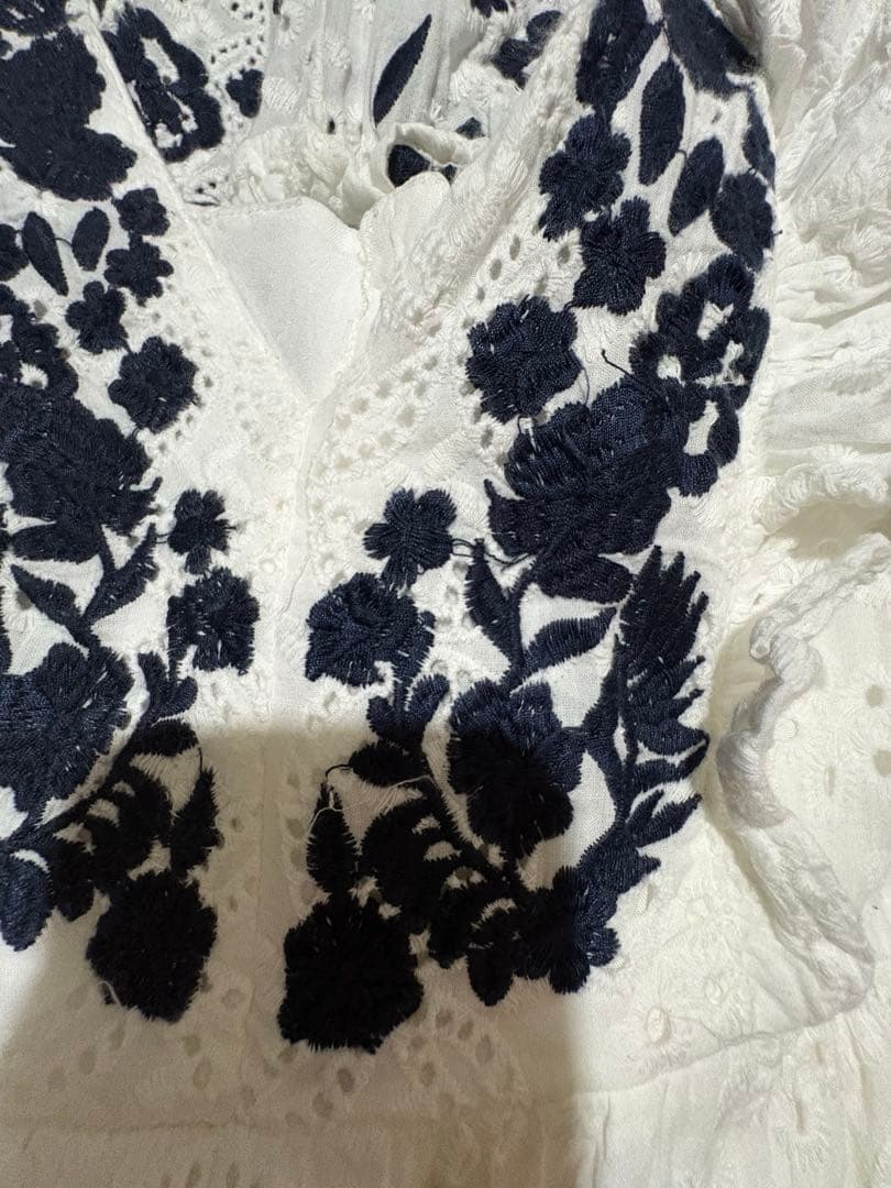 古着　70s 80s 花柄　コットンレース　エプロンワンピース