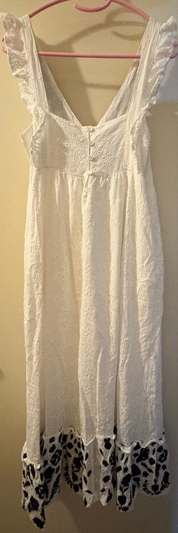 古着　70s 80s 花柄　コットンレース　エプロンワンピース