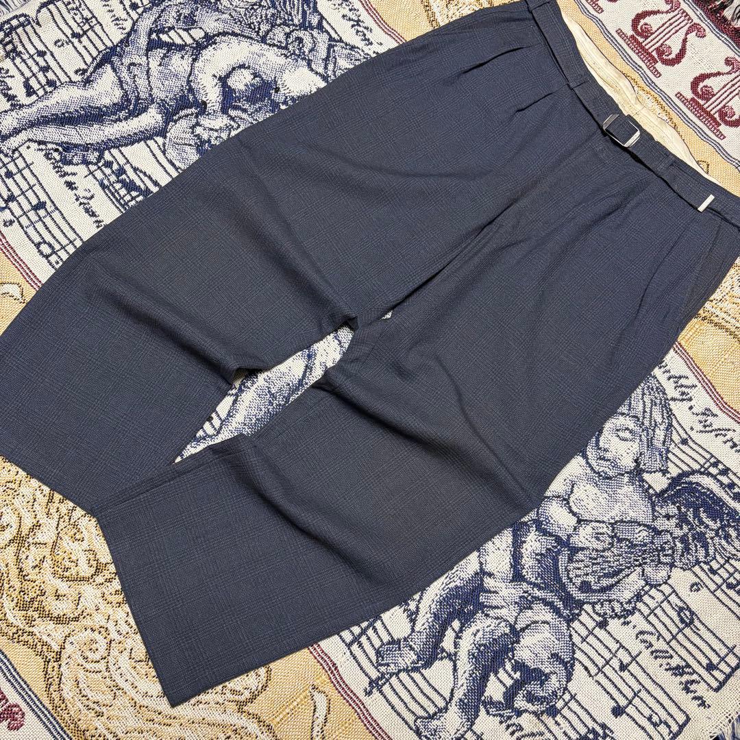 40s 50s 極太 ウール チェック スラックス ベルト付き ギャバジン