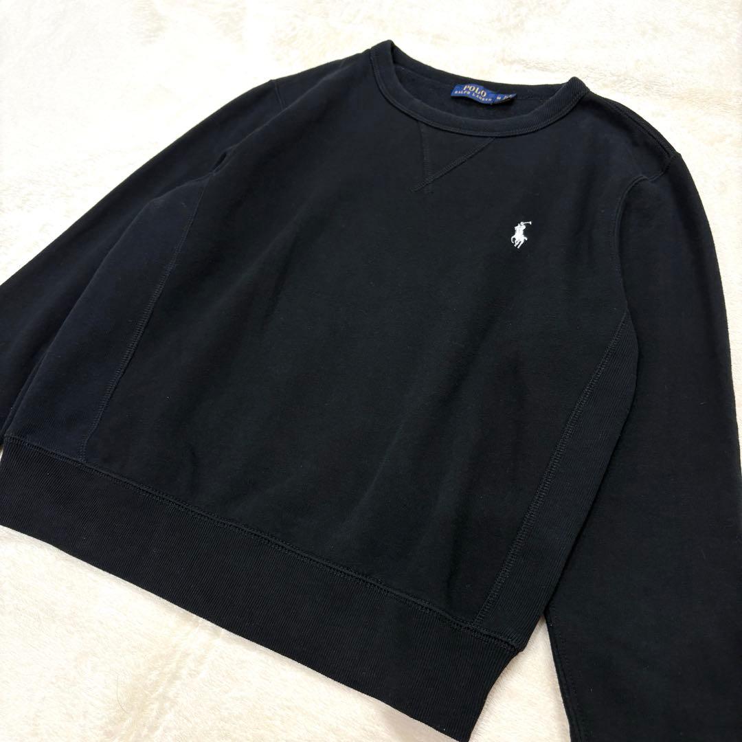 極美品✳︎ポロラルフローレン裏起毛スウェットトレーナー黒サイドリブ白ポニー正規品