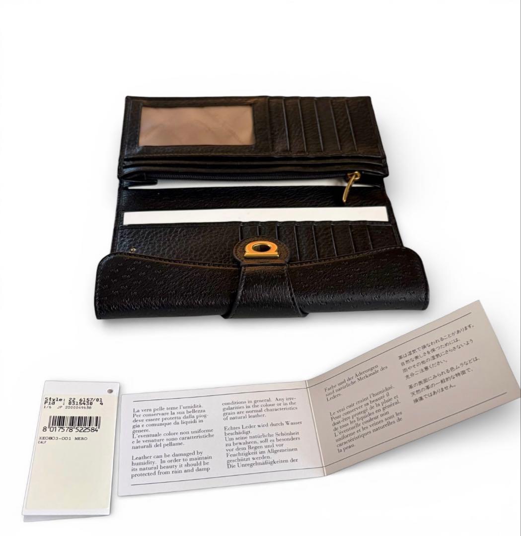 新品未使用 フェラガモ ガンチーニ 留め具 長財布 オーストリッチ 本革