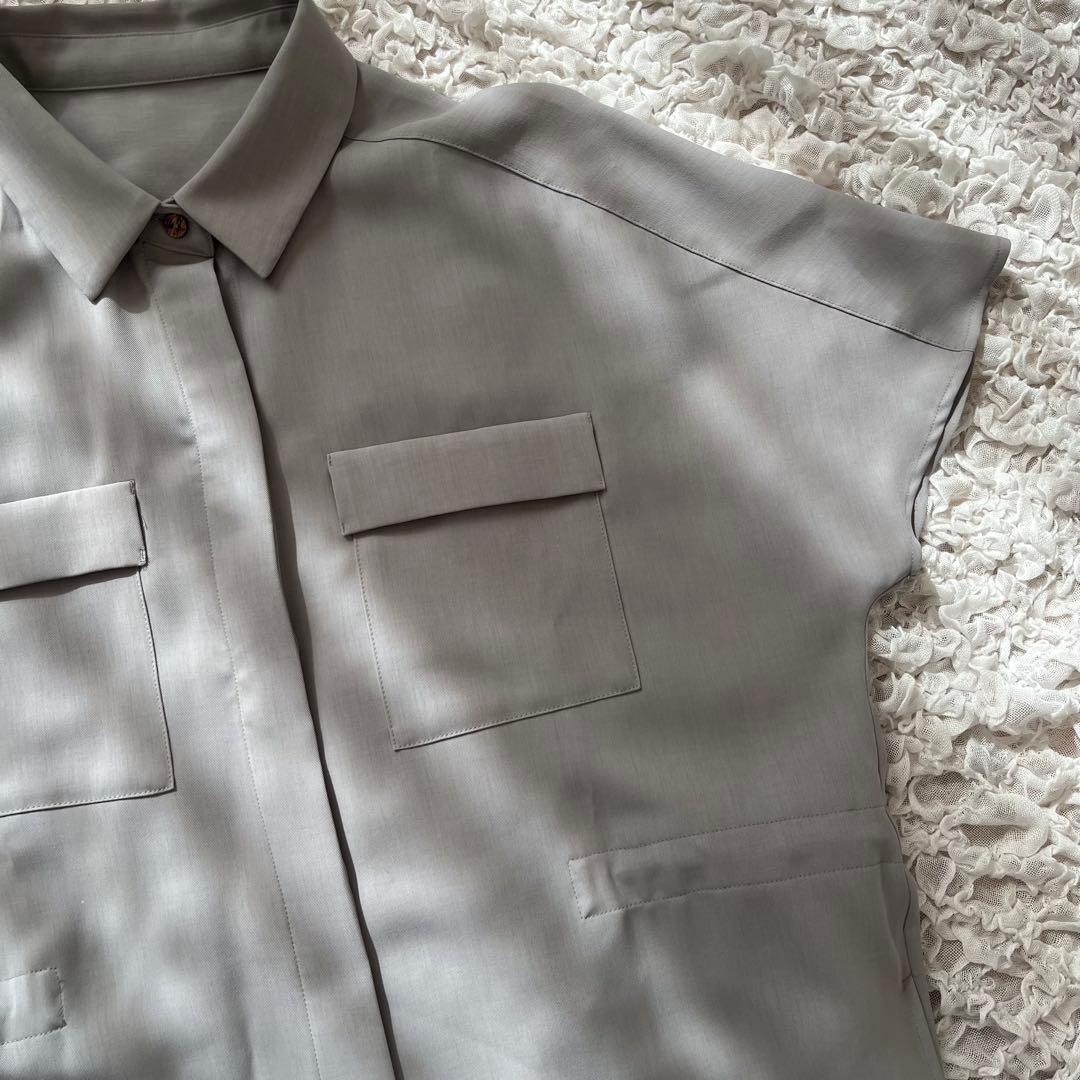 超美品 SOEJU ロングシャツワンピース ミモレ ロング 半袖 M グレー