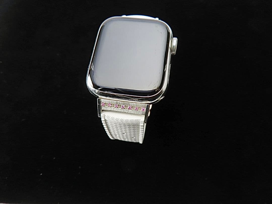 AppleWatch専用ピンクサファイア&シルバー925製チャーム&ラバーバンド