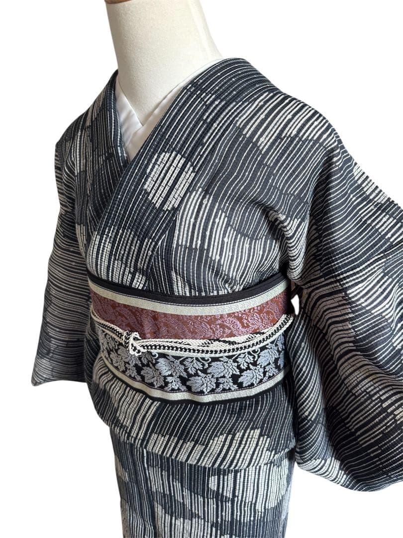 絹紅梅　夏着物　浴衣　雲取り　モノトーン