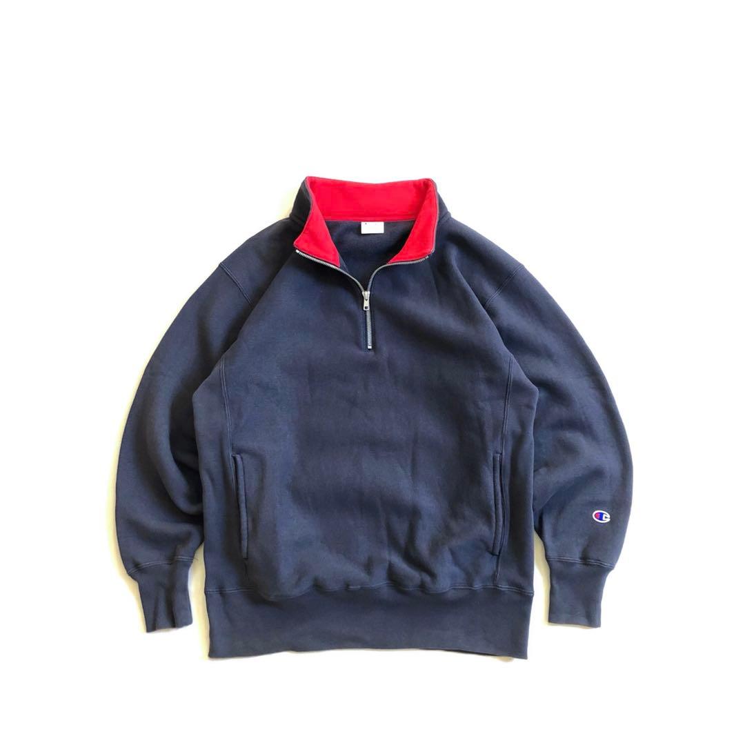 Champion×BEAMS 別注 ハーフジップ スウェット 裏起毛 青タグ