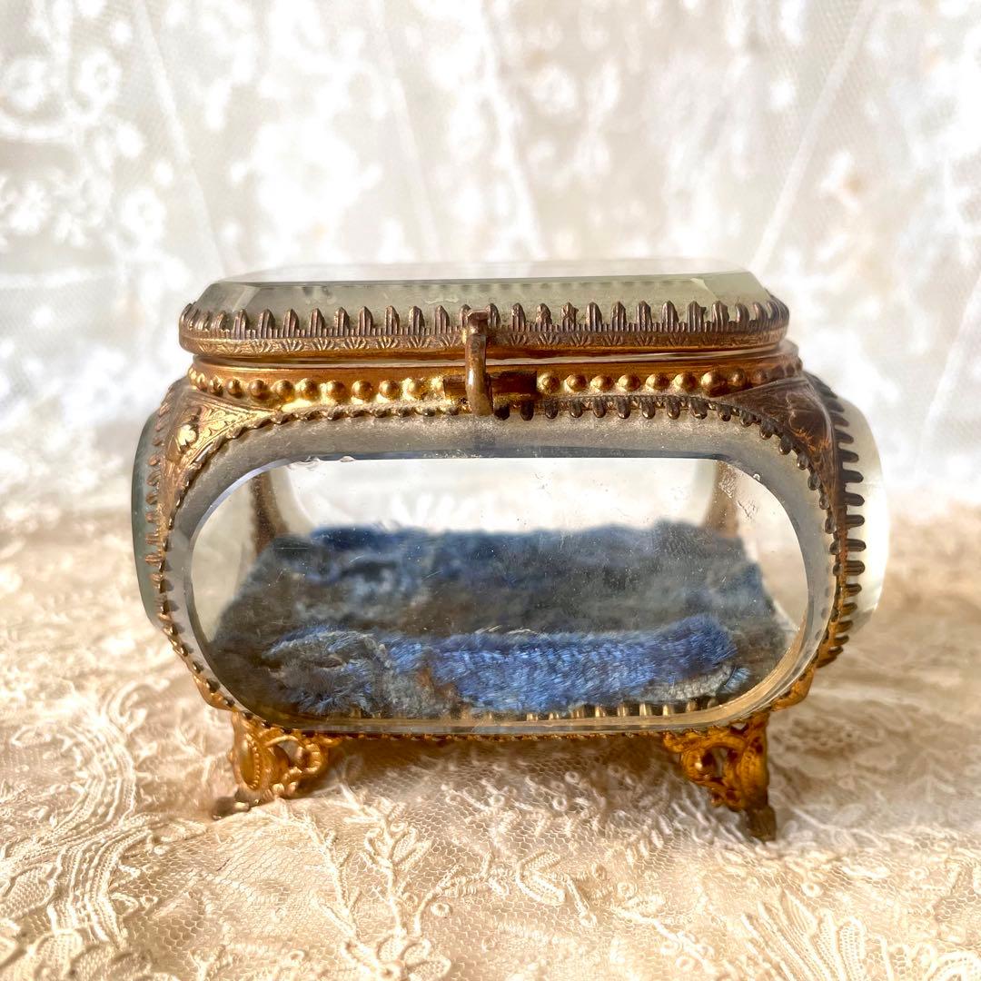 ベベルガラスジュエリーボックス　アクセサリーケース　フランスアンティーク