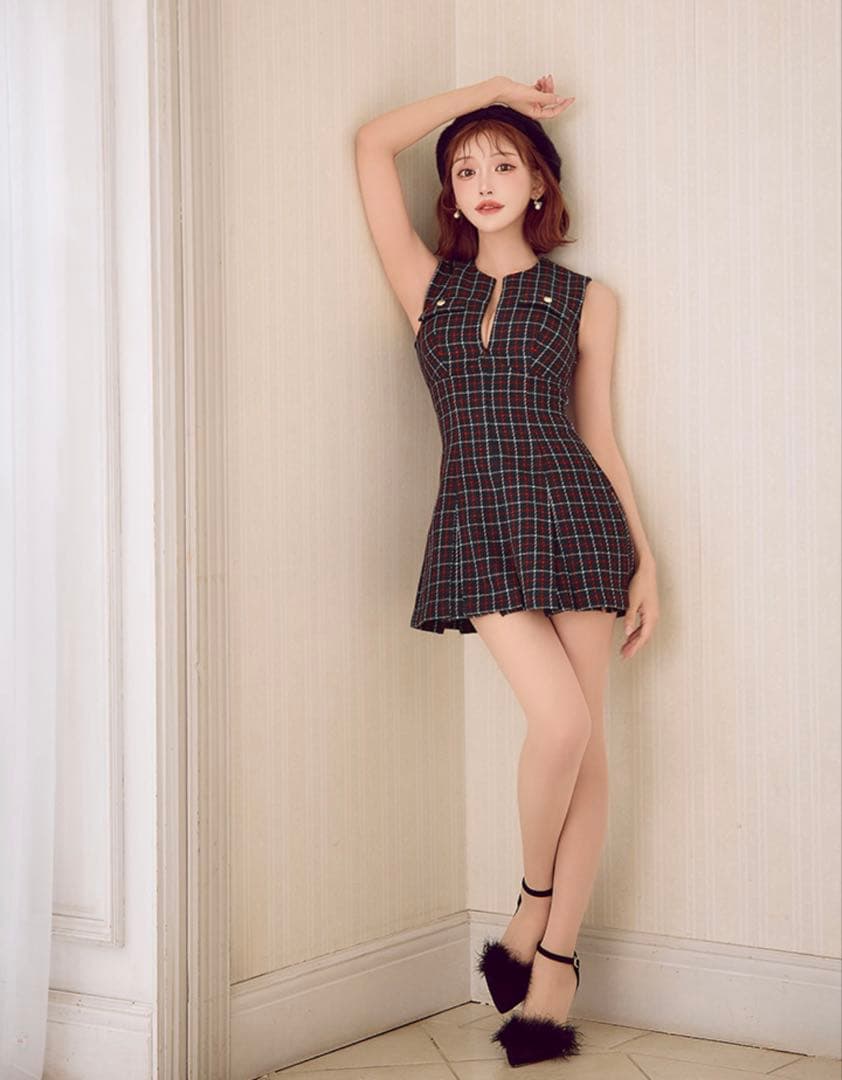 【タグ付き新品】DEA チェック ノースリーブ ミニドレス キャバドレス XS