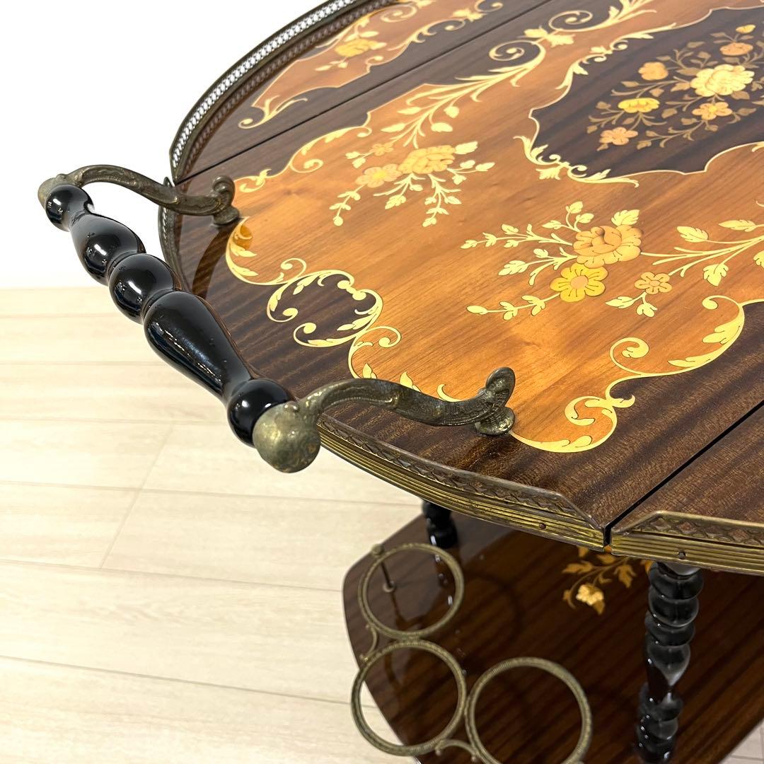 そ79【イタリア製】真鍮・薔薇リース象嵌細工 バタフライ キッチンワゴン