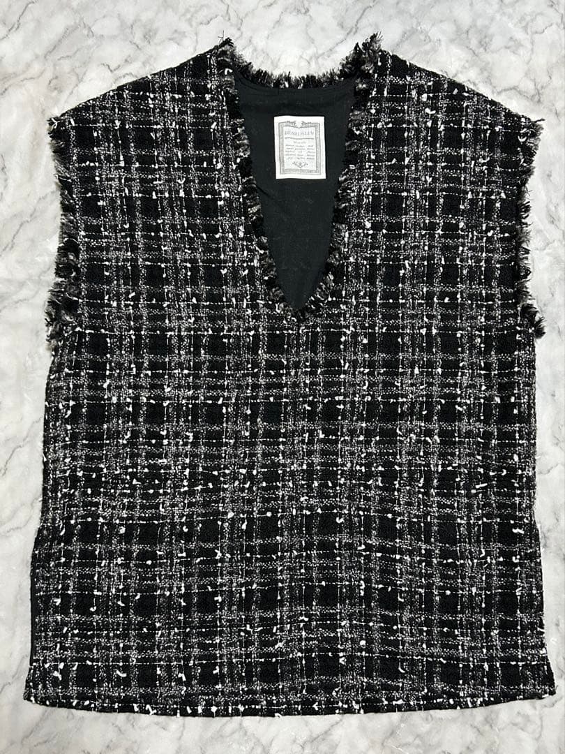 BEARDSLEY ビアズリー ベスト ツイード Vネック プルオーバー 黒