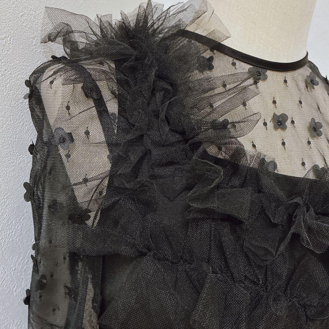 完売品　レジャ　フラワーモチーフアシンメトリーチュールマーメイドワンピースドレス