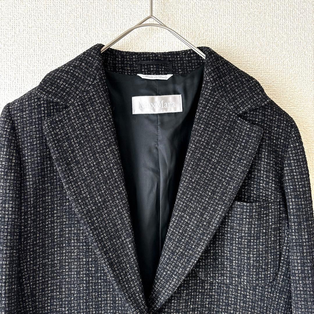 美品✨マックスマーラ テーラード ウール ツイード ジャケット 黒 白 40 L
