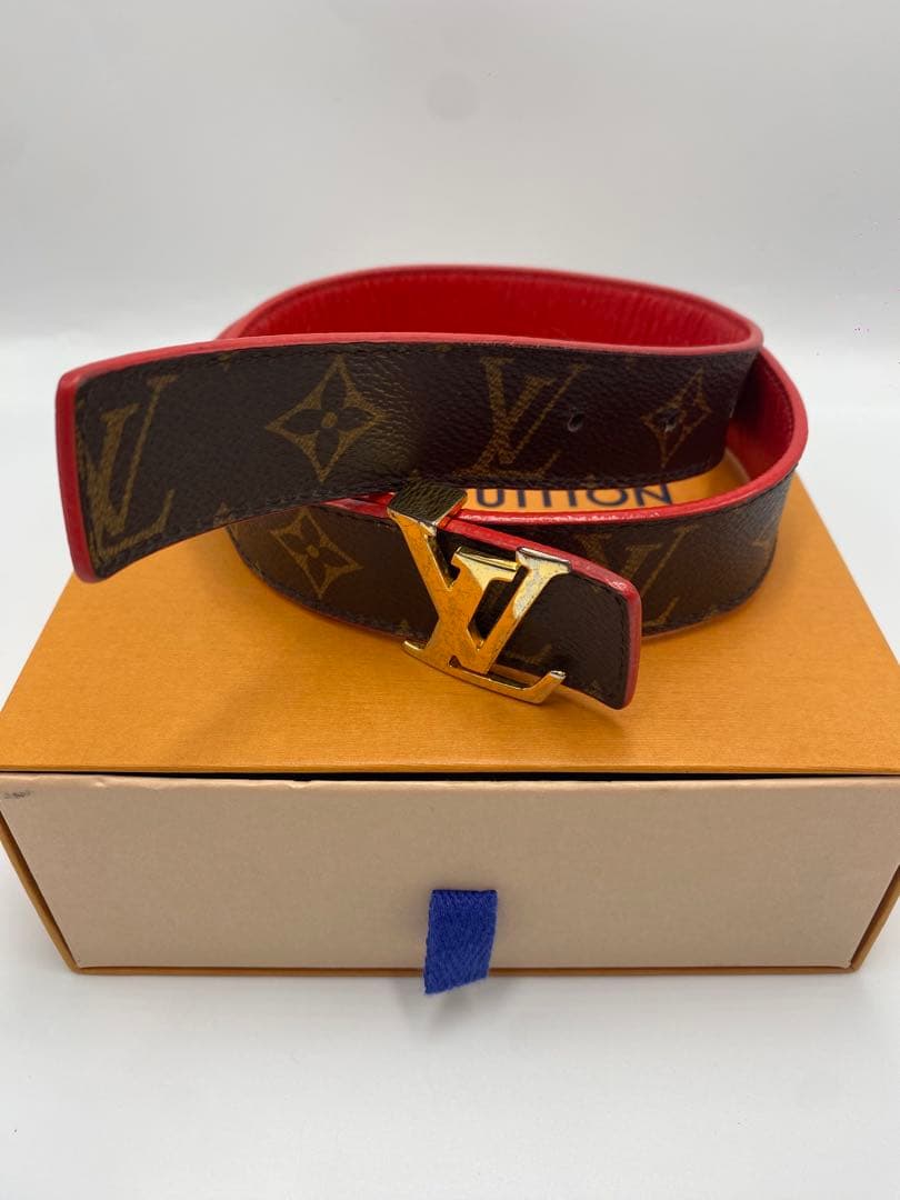 LOUIS VUITTON モノグラム　LV金具　ベルト　レッド　ブラウン