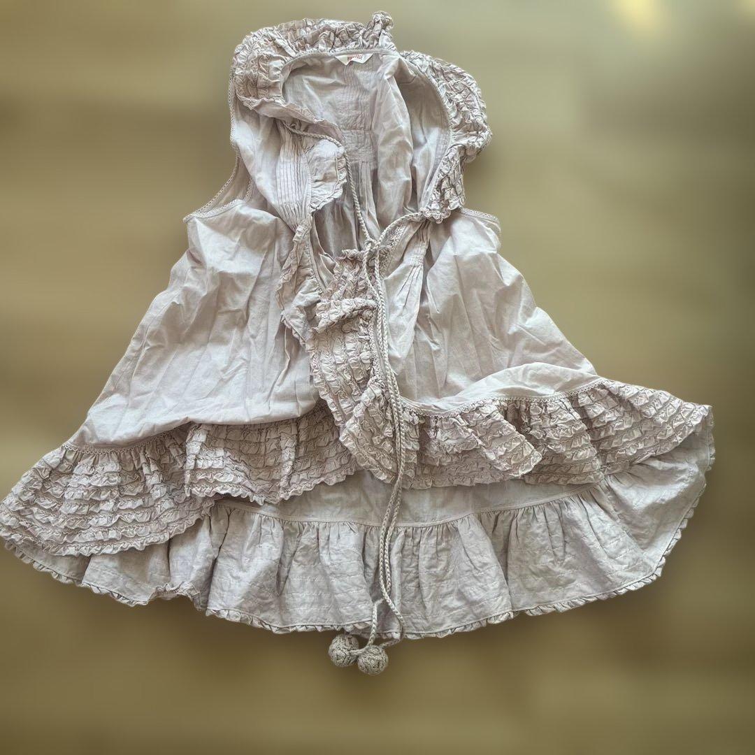 PINK HOUSE フリル付きノースリーガーディガン