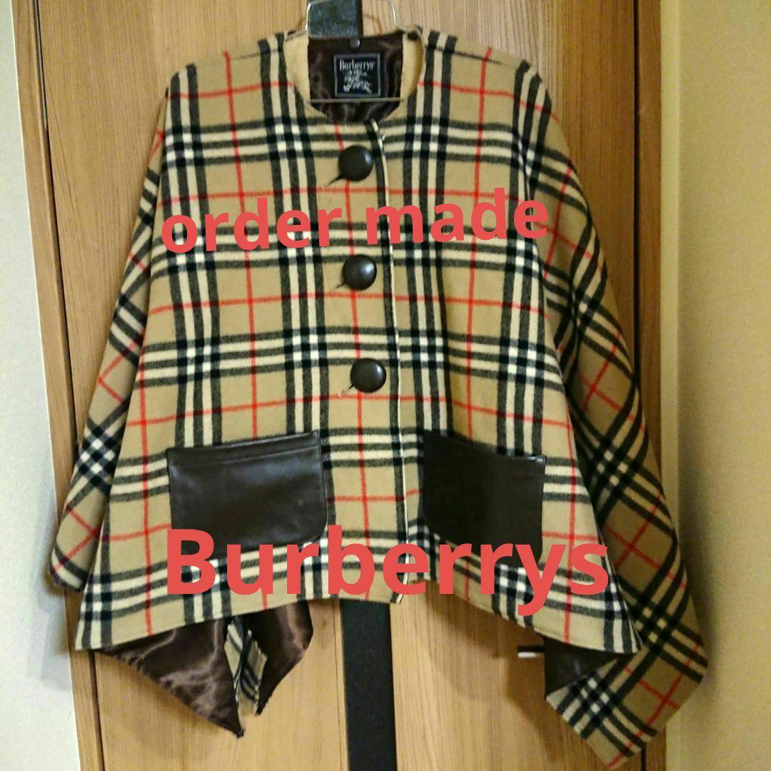 Burberrys ウールポンチョ&取り付け自在毛皮襟付き&ポケット付き
