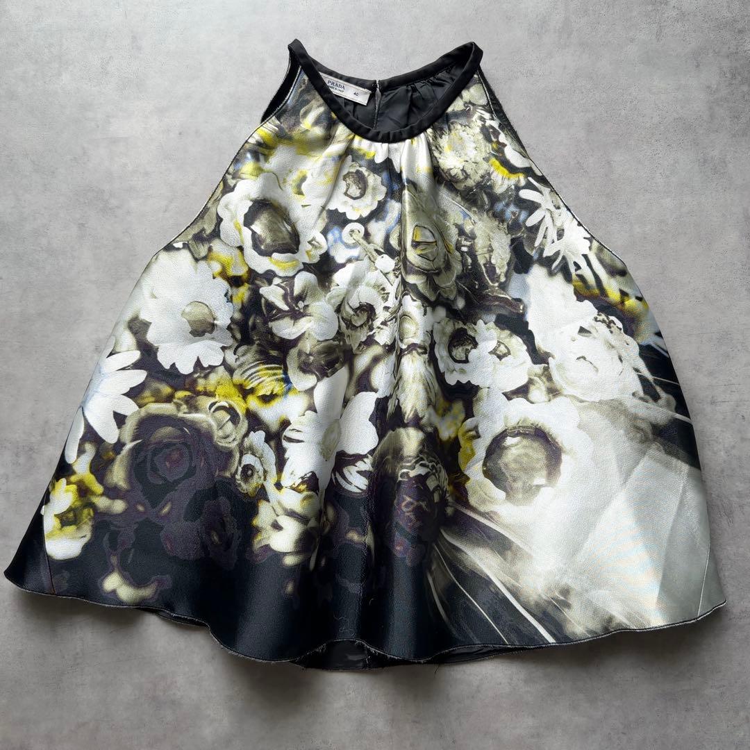 【PRADA】バックオープンキャミソール シルク混 イタリア製 40 M 黒