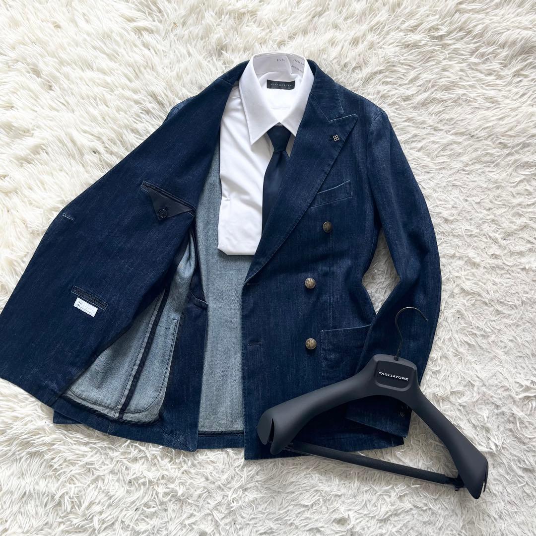<美品>TAGLIATORE デニム インディゴ ダブル ジャケット サイズ44