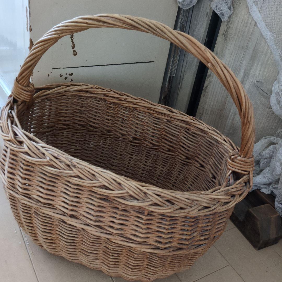 フランス　アンティーク　大きめ　パニエ　バスケット　籠　ブロカント雅姫