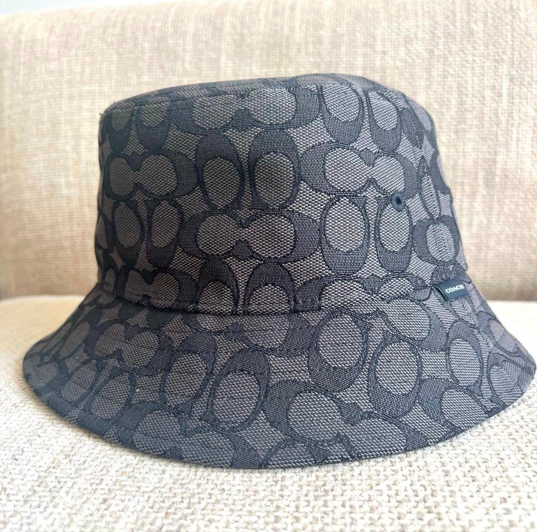 COACH バケットハット グレー系ロゴパターン　M/Lサイズ