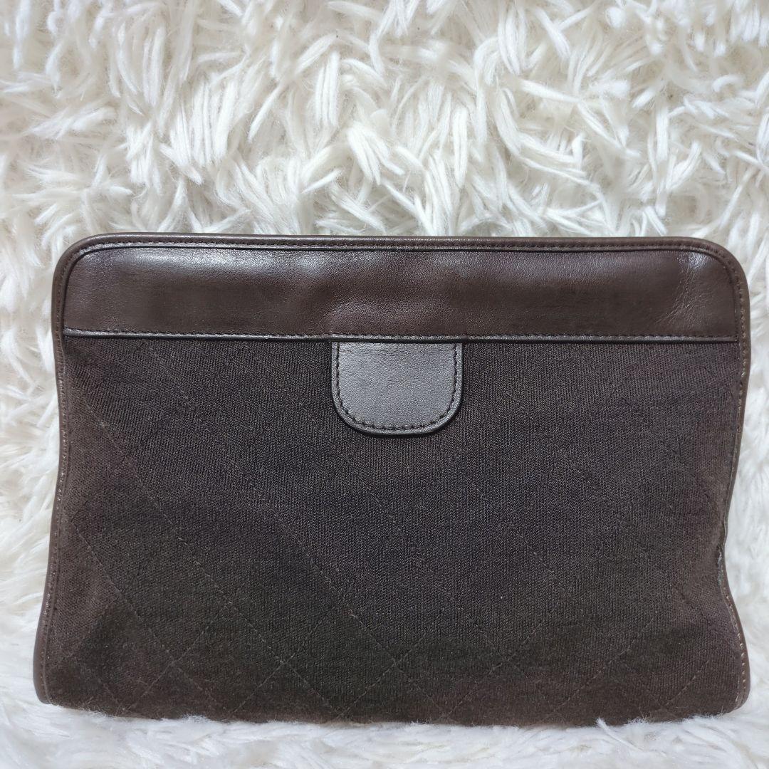 【美品】シャネル☆CHANEL クラッチバッグ ココマーク コットン ブラウン