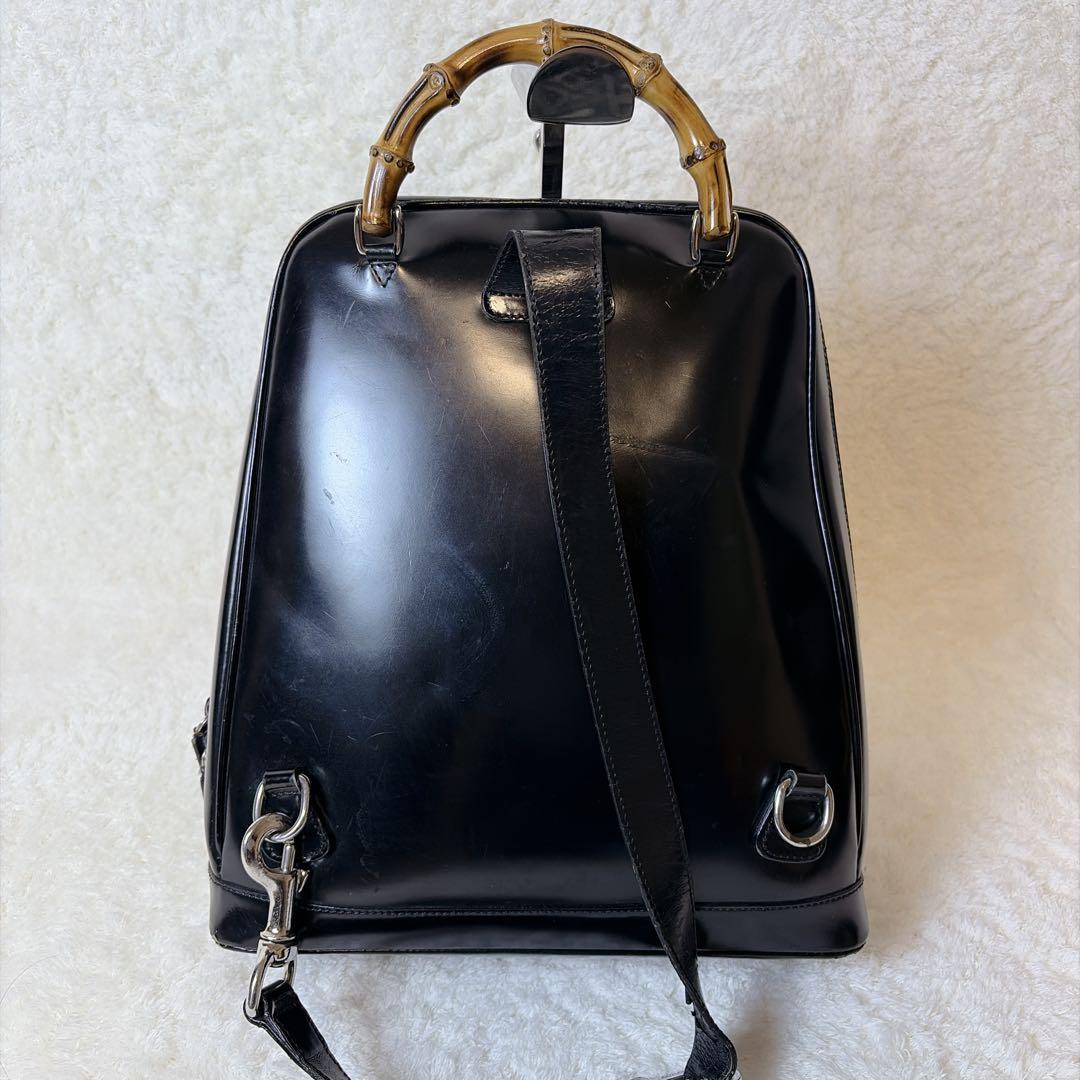 GUCCI 2way スリング ショルダーバッグ バンブー エナメル ブラック