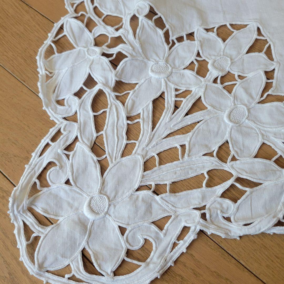 フランス　アンティーク　シーツ　リネン　カットワーク