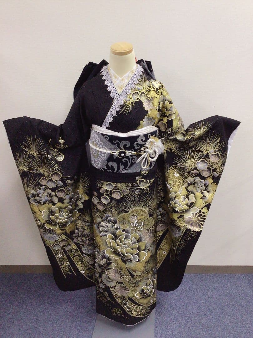 【157~170センチぐらいの方が適応サイズ】振袖以外のフルセット　黒×金