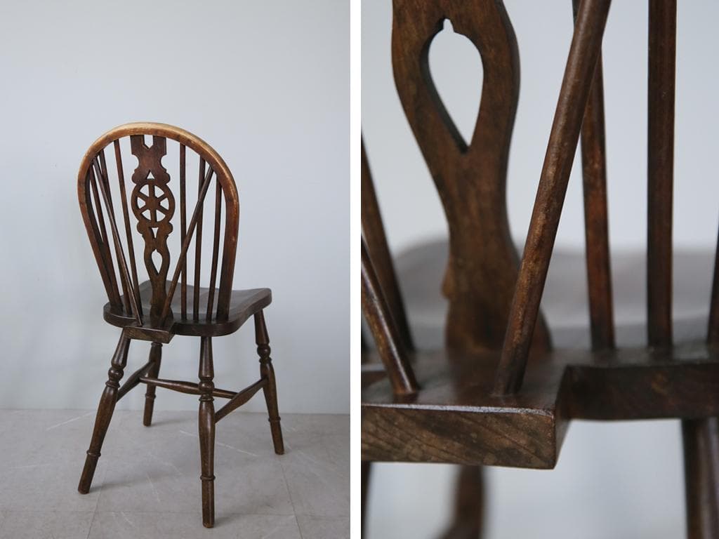 英国アンティーク木製ホイールバックチェア/ダイニングイス/椅子(91-203-1