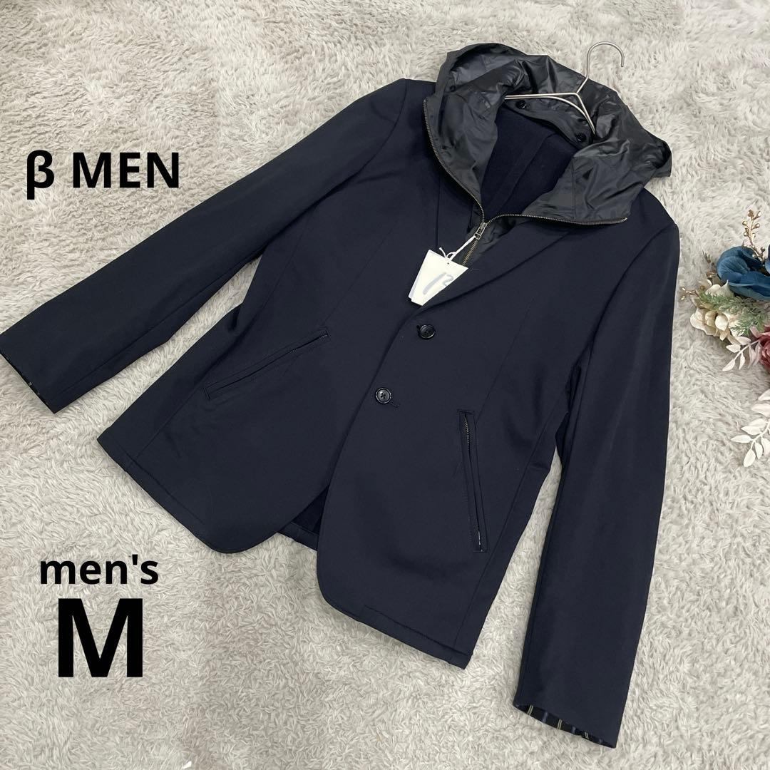 β MEN メンズジャケット　黒　ストレッチ　M フード取り外し可　お洒落