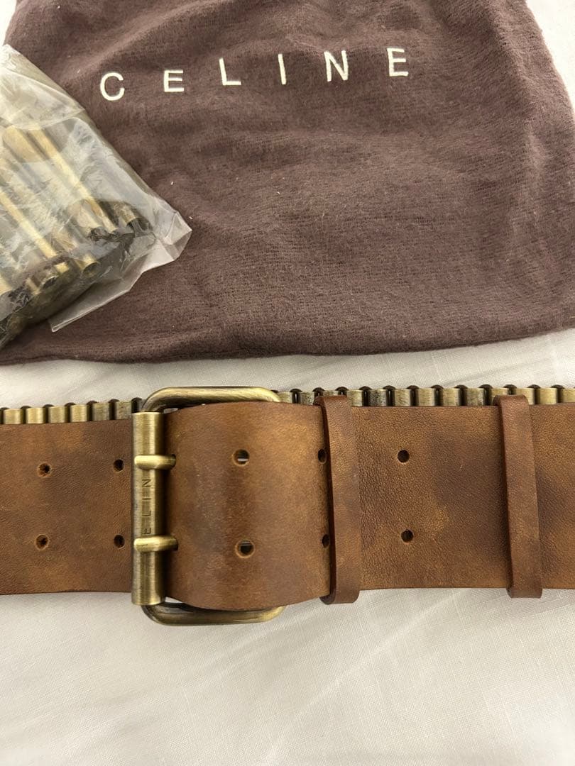 CELINE 金属製ストライプデザインベルト