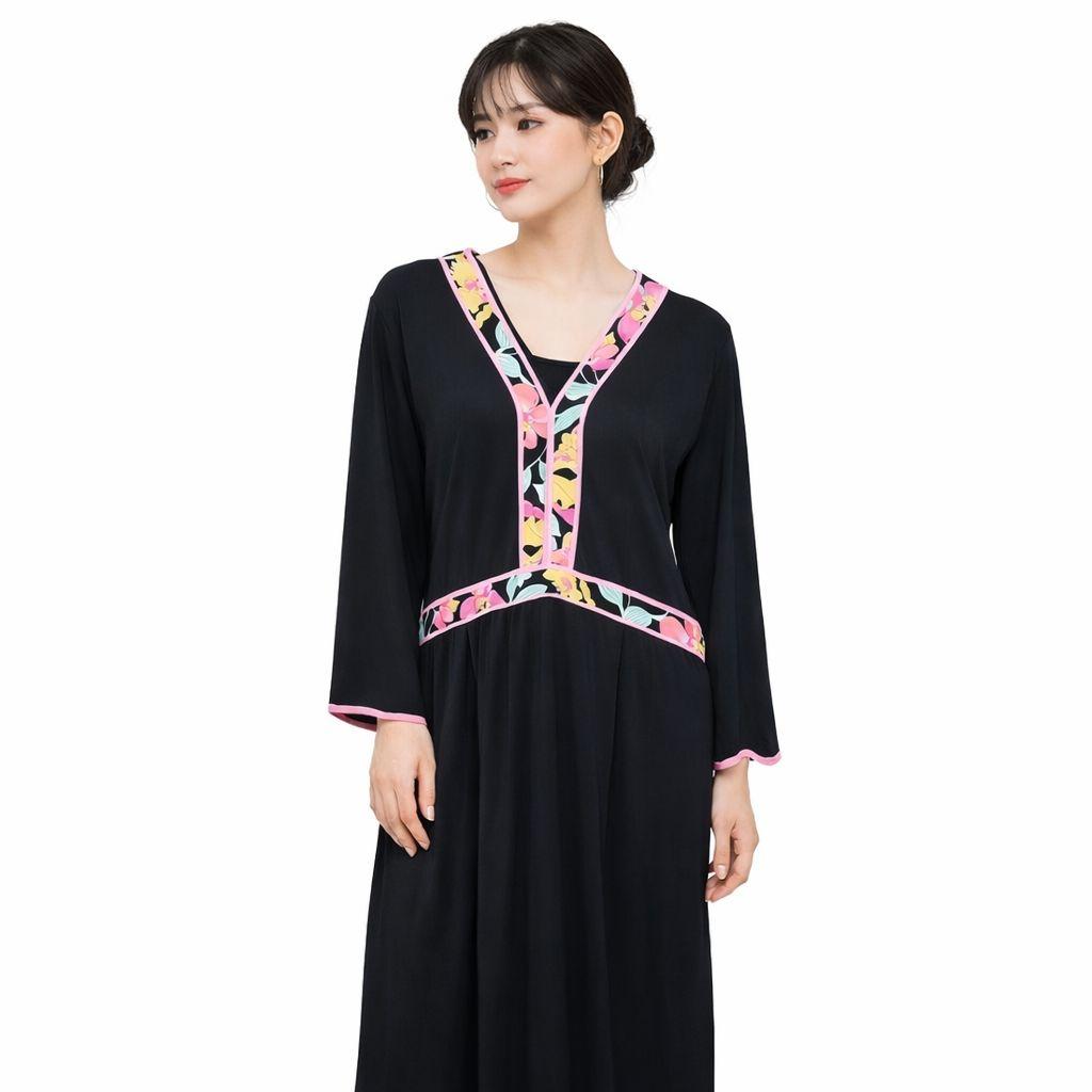 レオナール カンカン素材 フラワー ロングワンピース 42