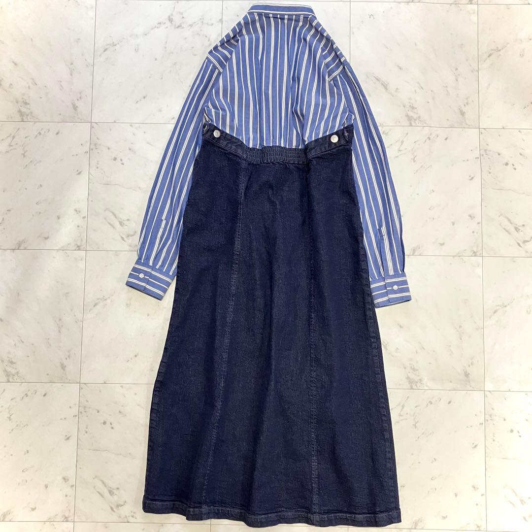 美品 ズッカ デニムドッキングシャツワンピース ゆったり ネイビー ストライプ