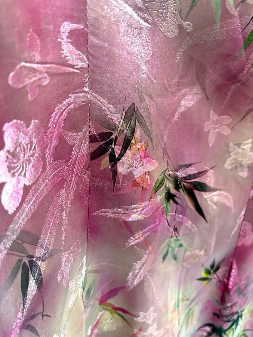 【桃色ワカメページ】ジャカード シルク チャイナドレス ロングワンピース