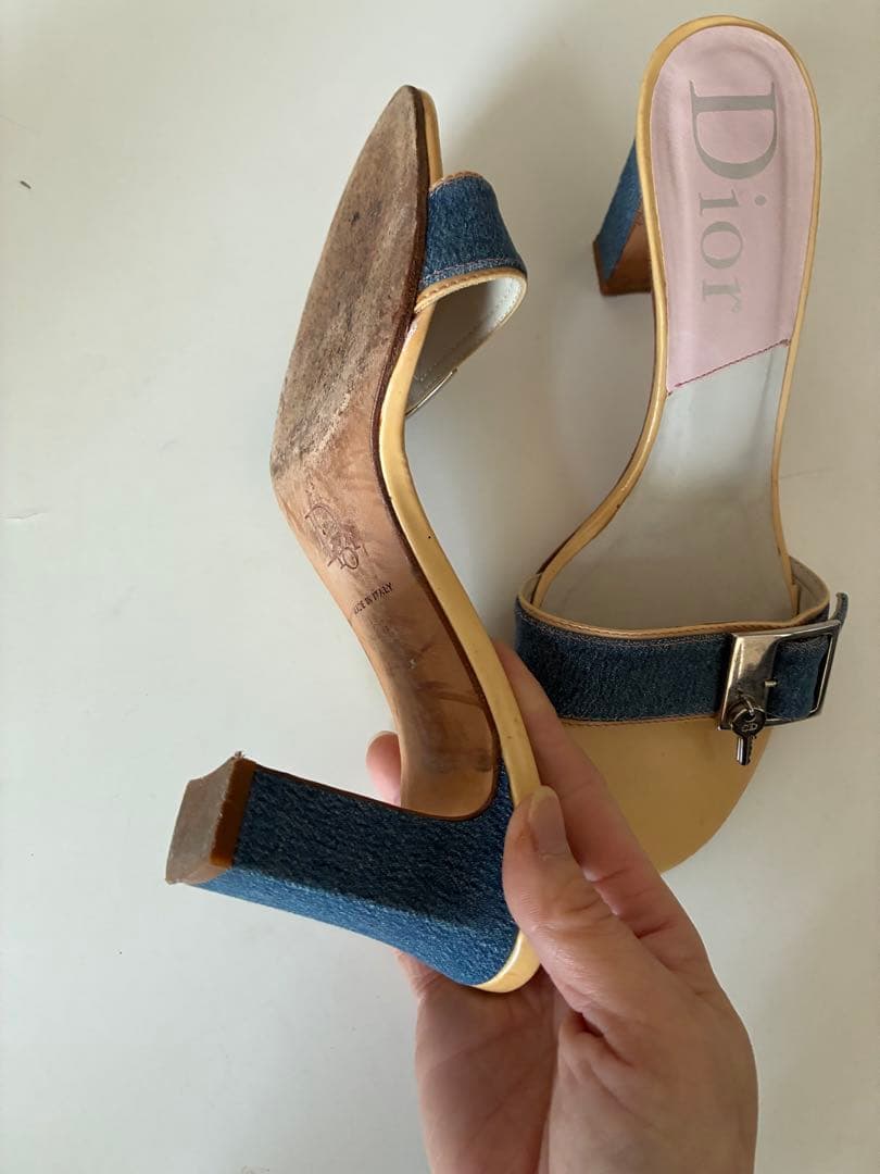 クリスチャンディオール　デニム ロック&チャーム ミュール ヒール　難あり