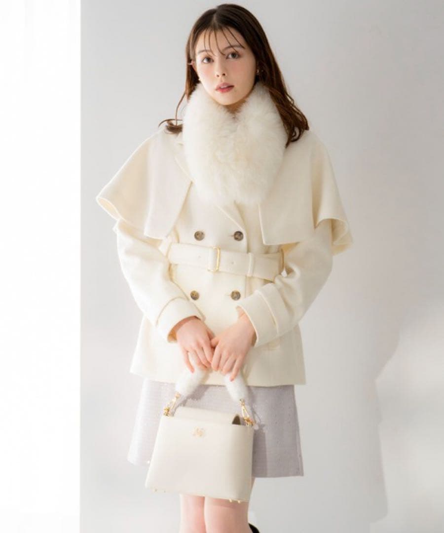 SALE Noela 新品 ケープ2wayミディウールコート オフホワイト S