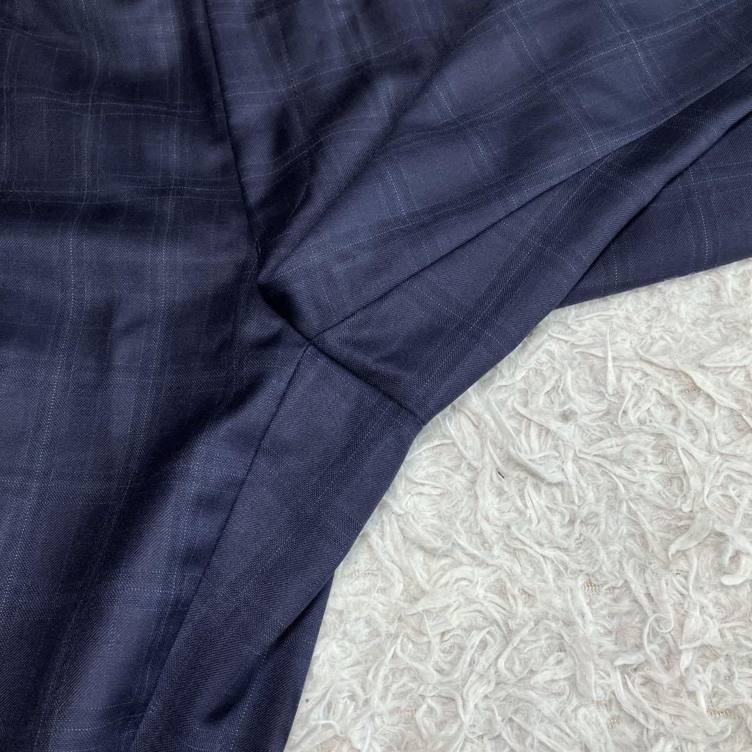 ◎極美品 銀座グローバルスタイル×ゼニア 高級生地 人気 ネイビー+チェック柄1