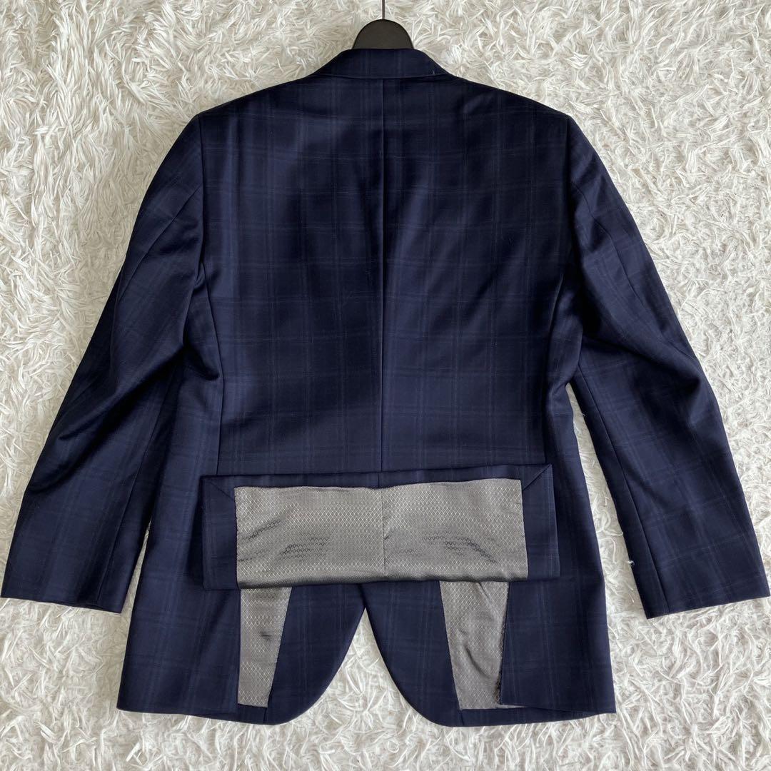 ◎極美品 銀座グローバルスタイル×ゼニア 高級生地 人気 ネイビー+チェック柄1