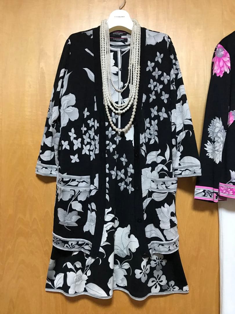 レオナール Celeb Madame ワンピース＆ロングカーディガン2点セット