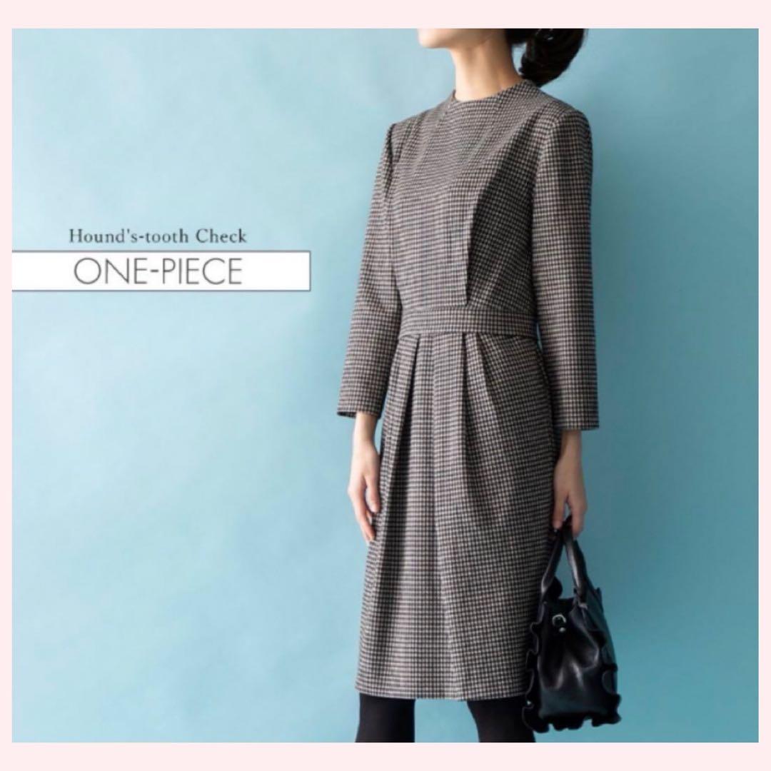 mimigrantエマ ハウンドトゥースチェック 長袖ワンピースL