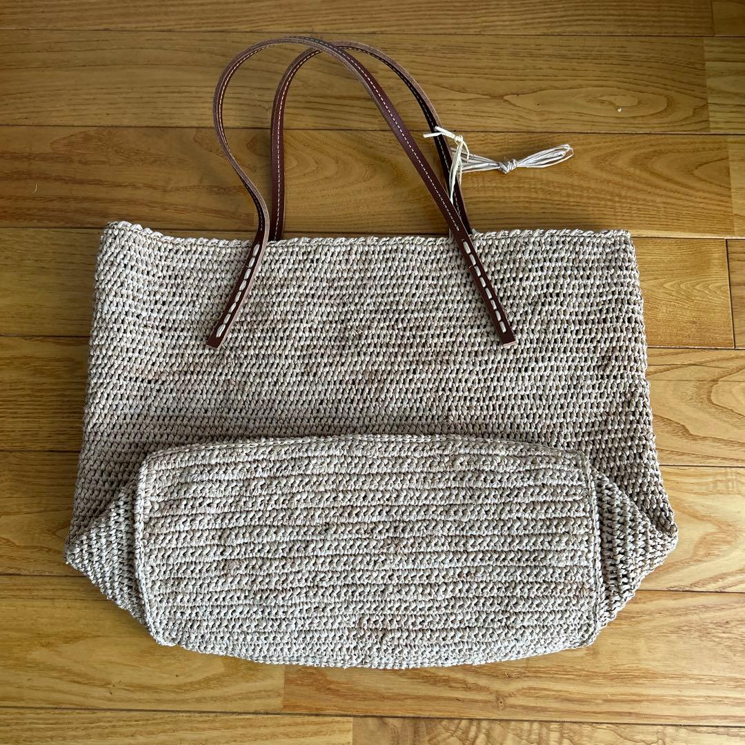 sans Arsidetストロー編み込みかごバッグ 大きめ ベージュ