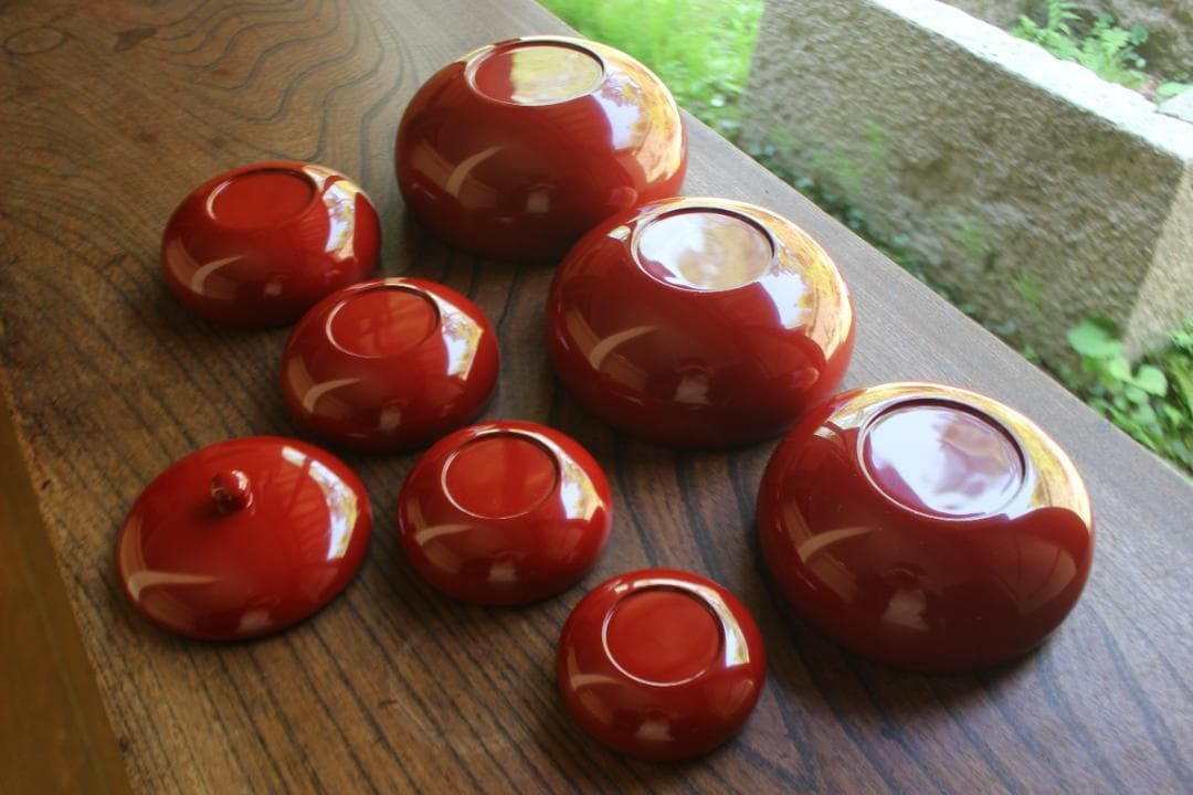 デッドストック！極上塗分け漆の美しい応量器＆蓋揃いセット（検輪島塗器七つ椀懐石椀