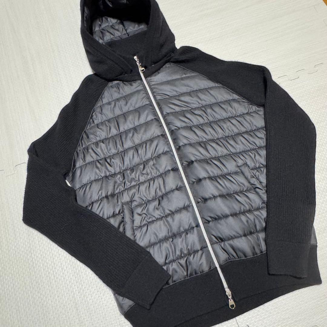 高島屋　フード付ニットブルゾン　カシミア　黒　Lサイズ